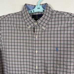 Ralph Lauren Shirt Mens Large Gray Pink Cotton Stretch Button Down Long Sleeve